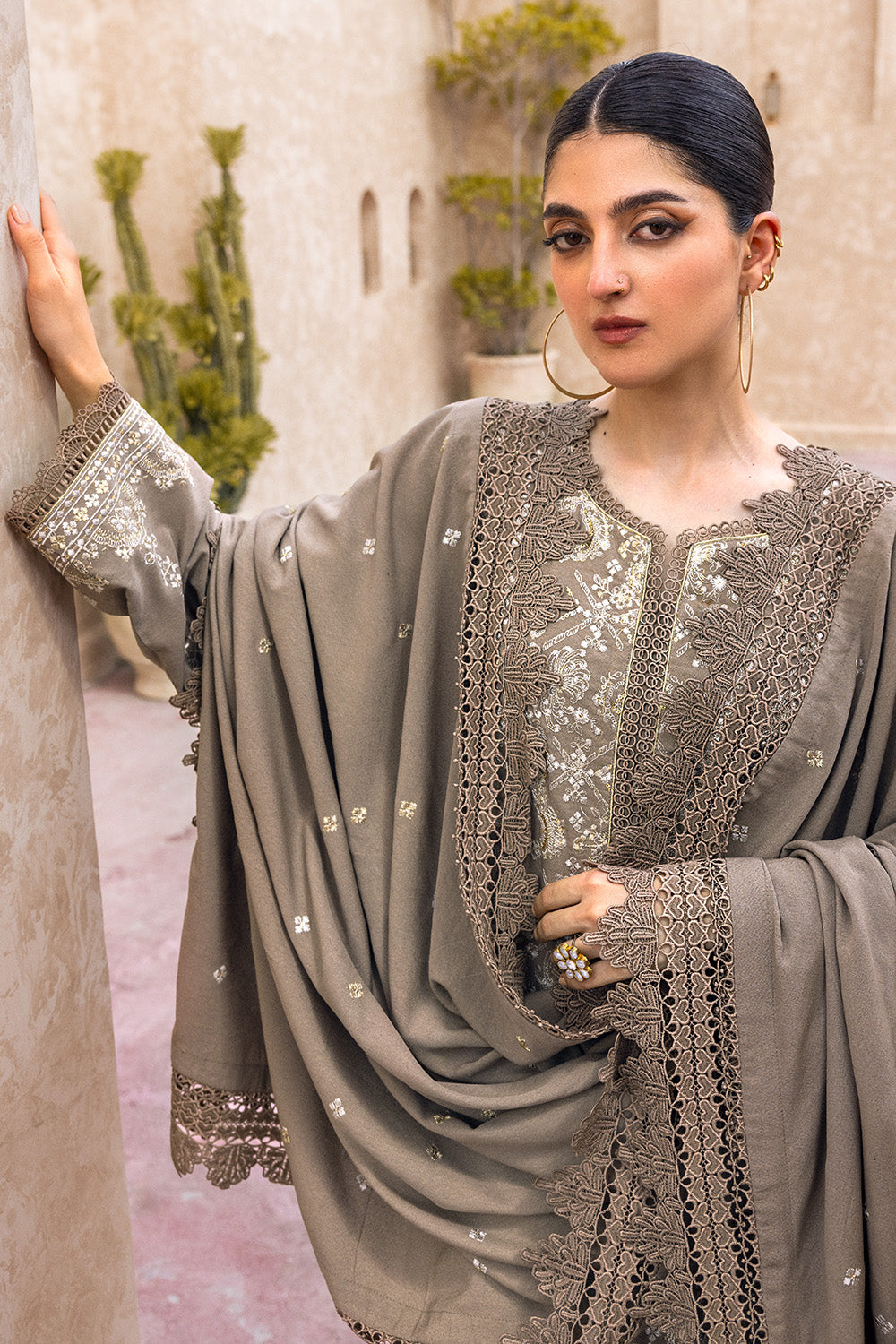 Unstitched Embroidered Karandi Salwar Kameez Suit Gul Ahmed AY-32025
