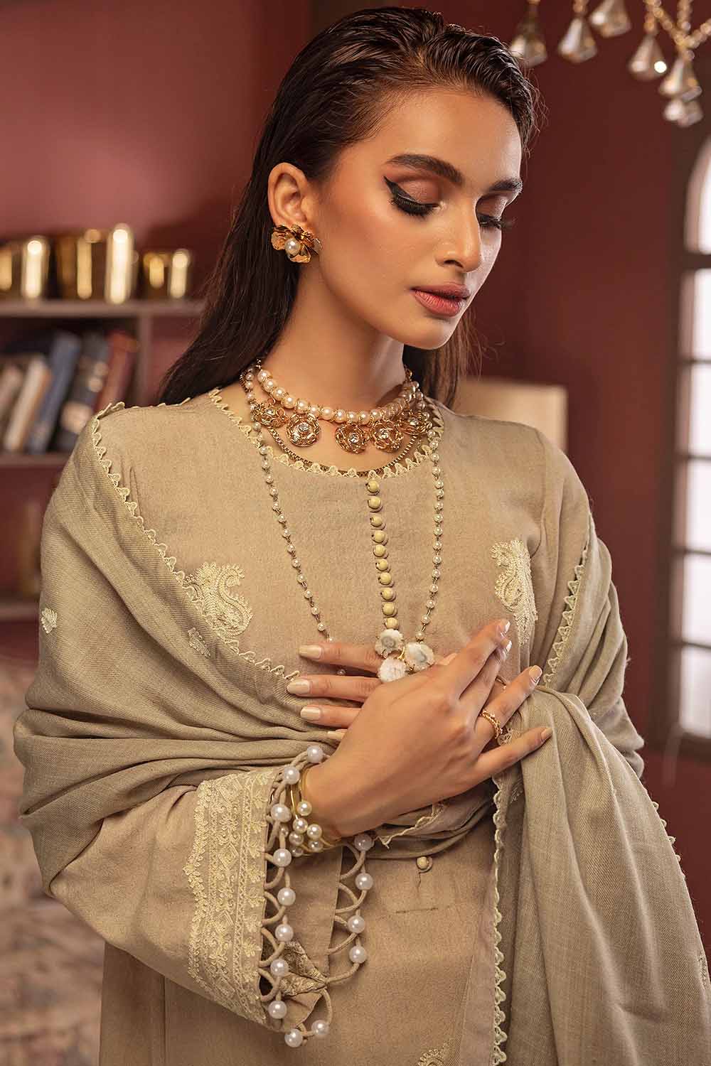 Unstitched Embroidered Pashmina Salwar Kameez Suit Gul Ahmed AP-32057