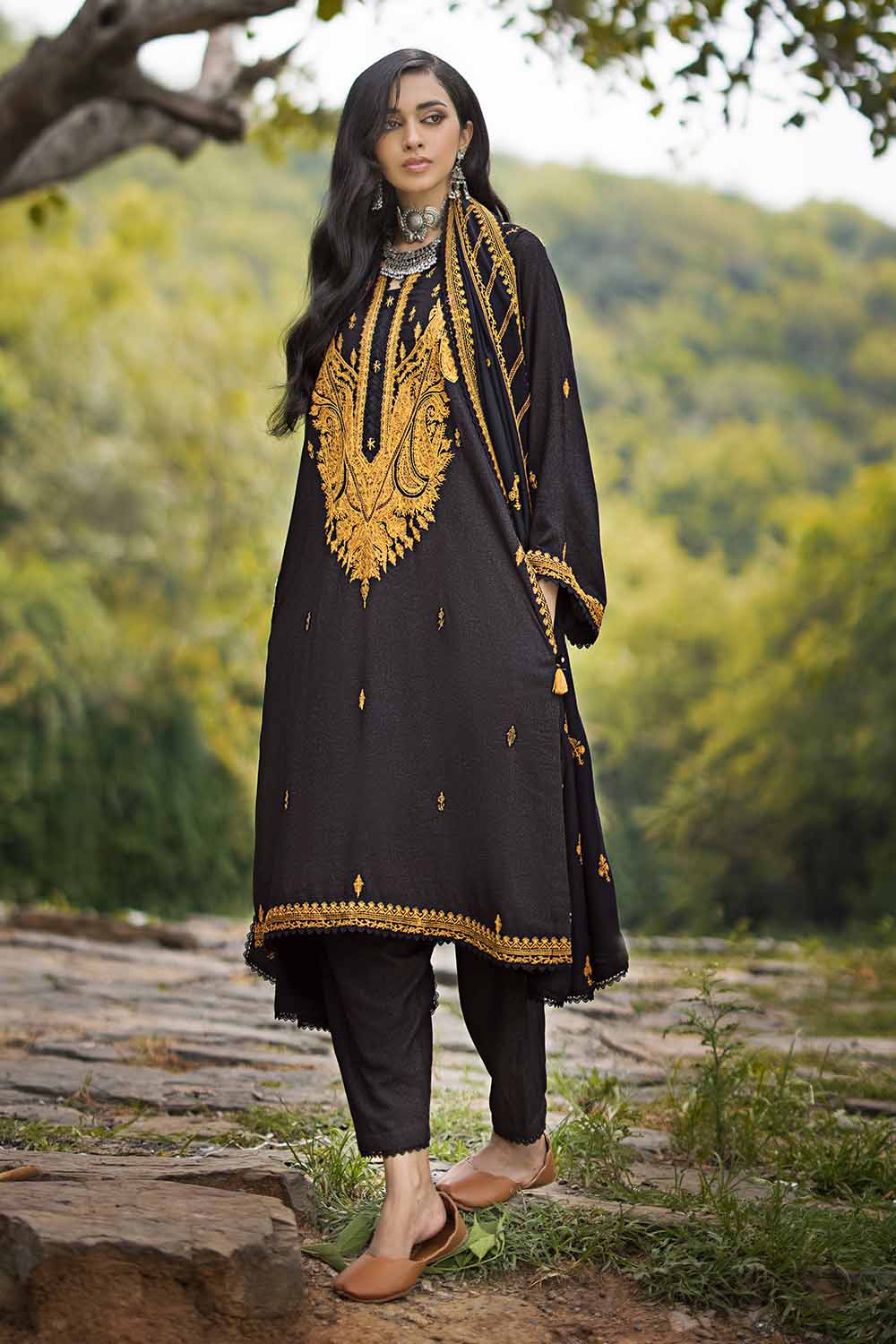 Unstitched Embroidered Pashmina Salwar Kameez Suit Gul Ahmed AP-32058