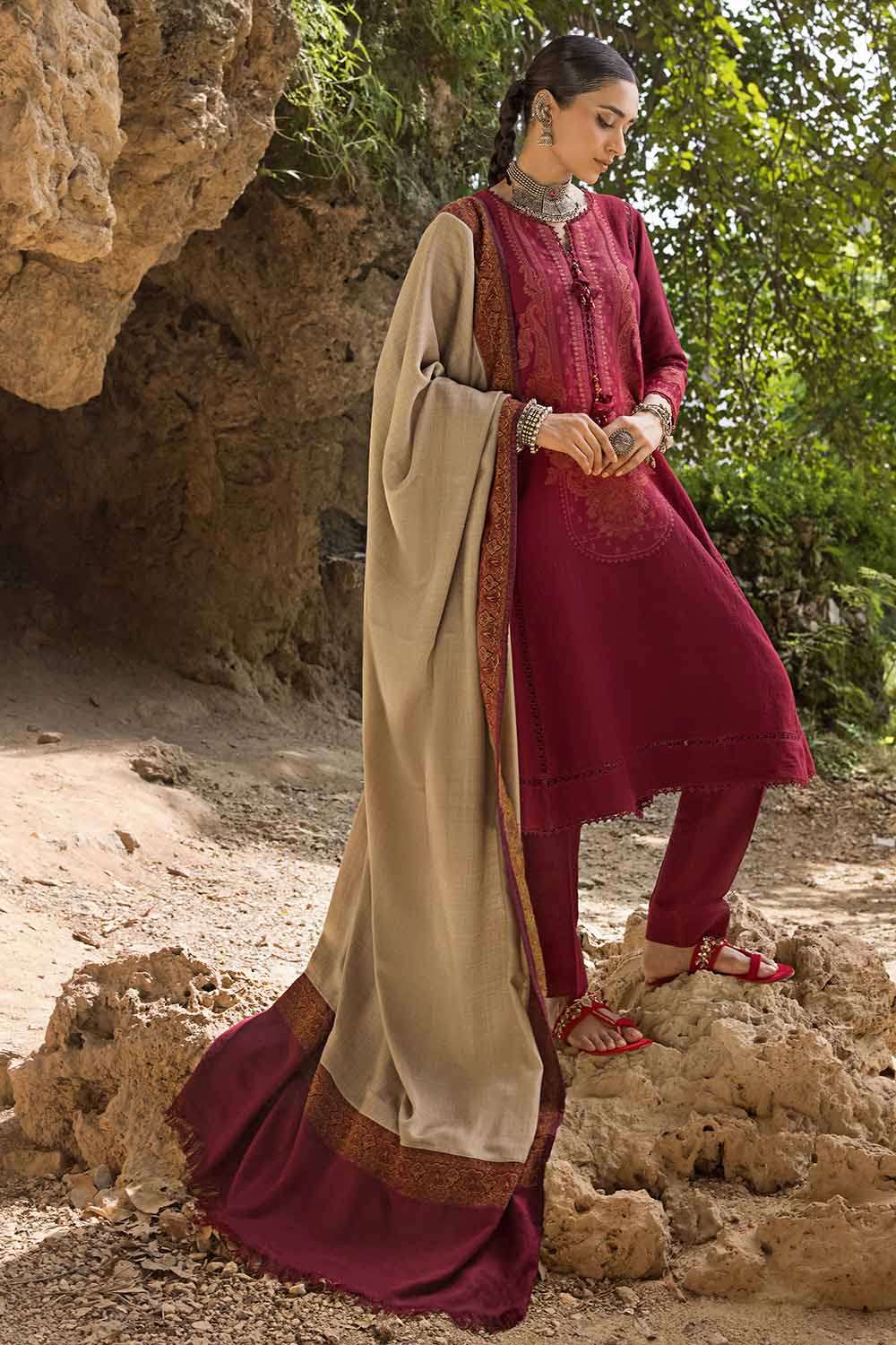 Unstitched Embroidered Pashmina Salwar Kameez Suit Gul Ahmed AP-32083
