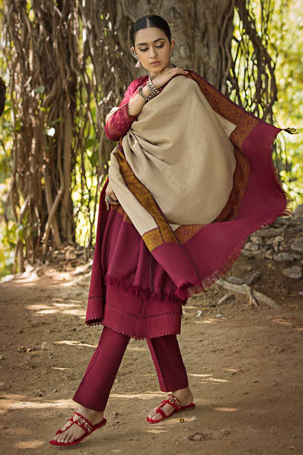 Unstitched Embroidered Pashmina Salwar Kameez Suit Gul Ahmed AP-32083
