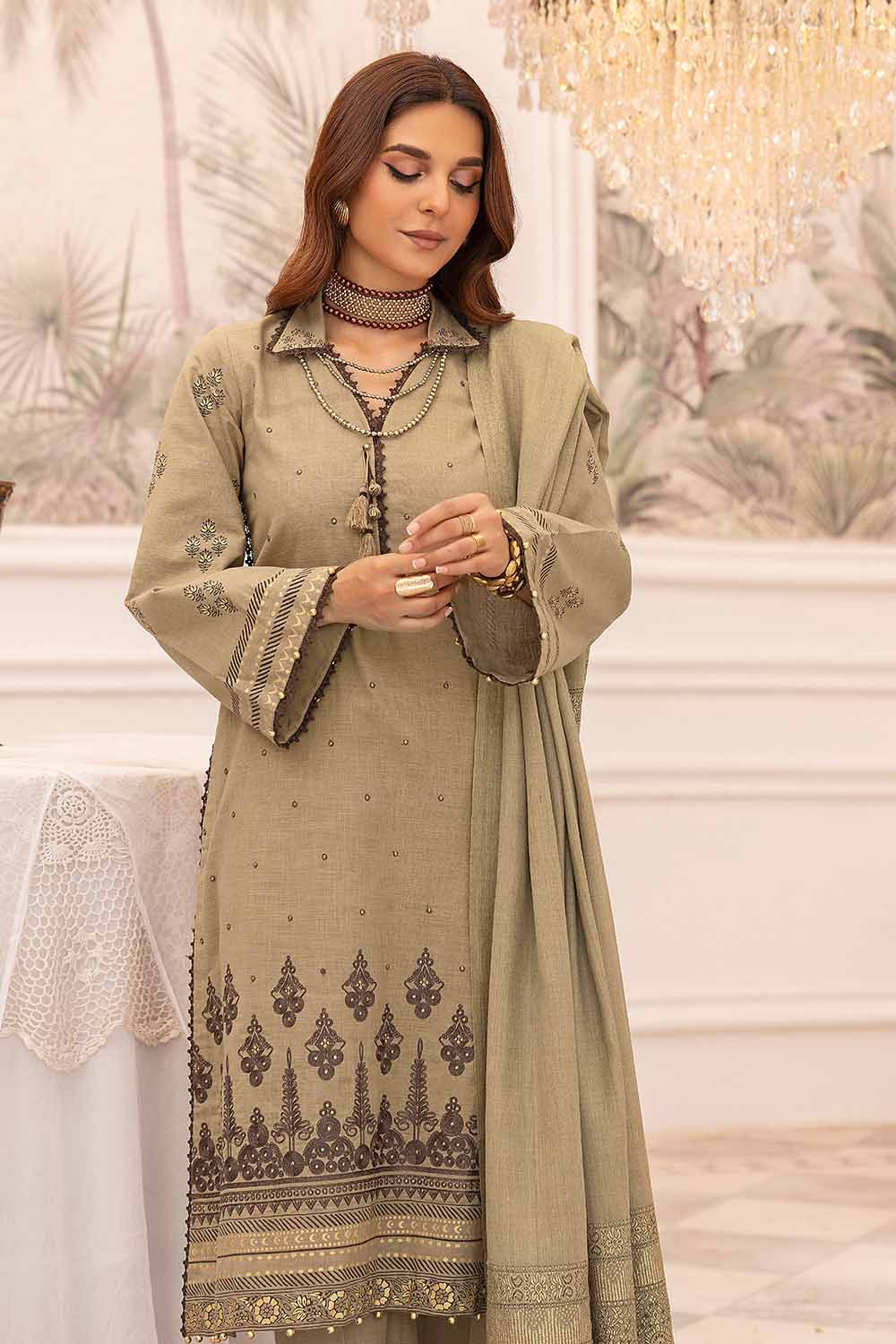 Unstitched Embroidered Pashmina Salwar Kameez Suit Gul Ahmed AP-32090