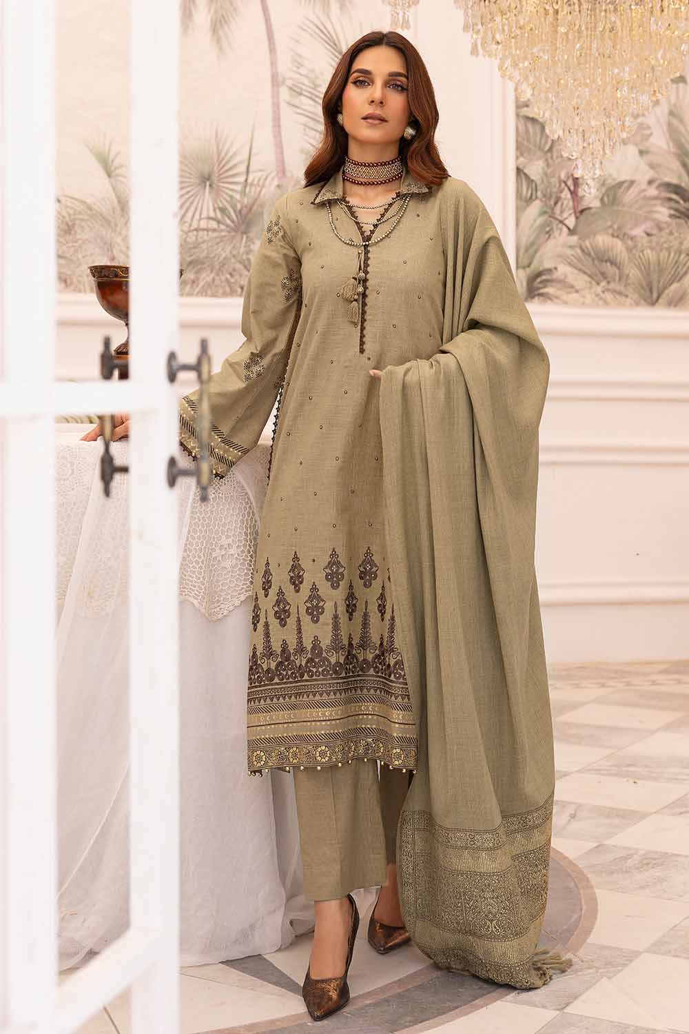 Unstitched Embroidered Pashmina Salwar Kameez Suit Gul Ahmed AP-32090