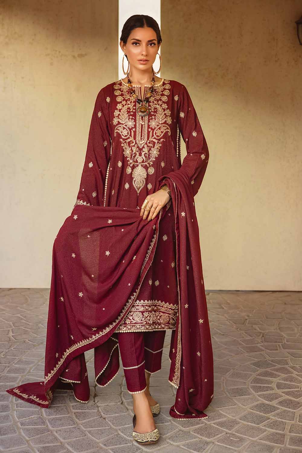 Unstitched Embroidered Pashmina Salwar Kameez Suit Gul Ahmed RC-32008