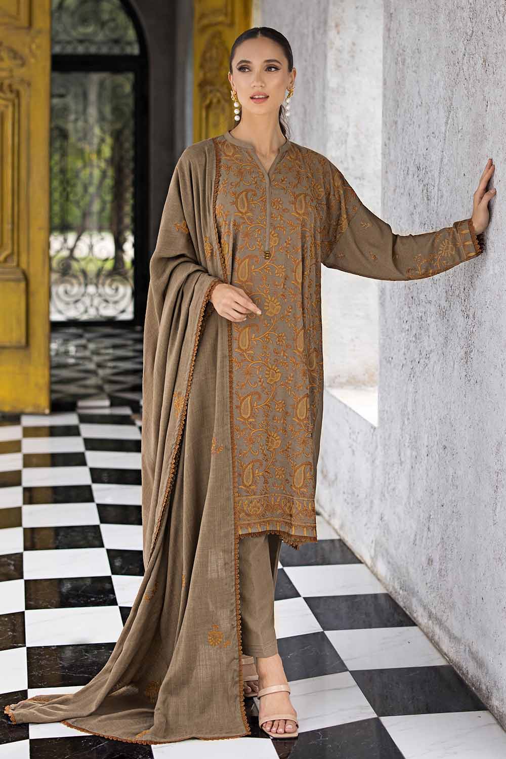 Unstitched Embroidered Pashmina Shawl Salwar Kameez Suit Gul Ahmed AP-32043