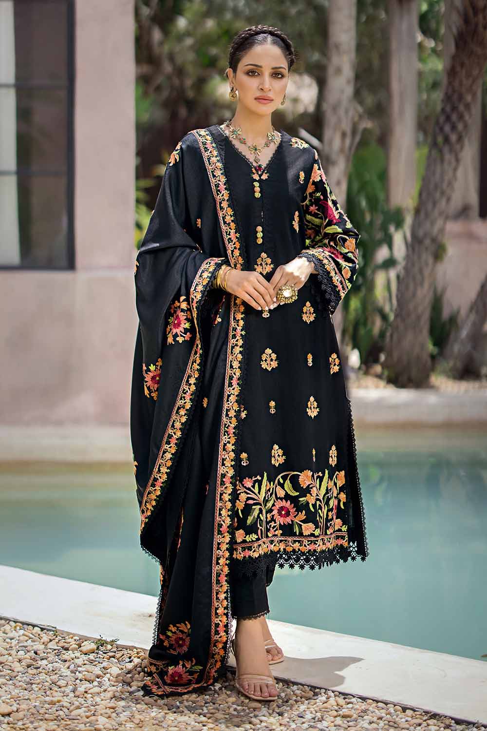 Unstitched Embroidered Pashmina Shawl Salwar Kameez Suit Gul Ahmed AP-32071