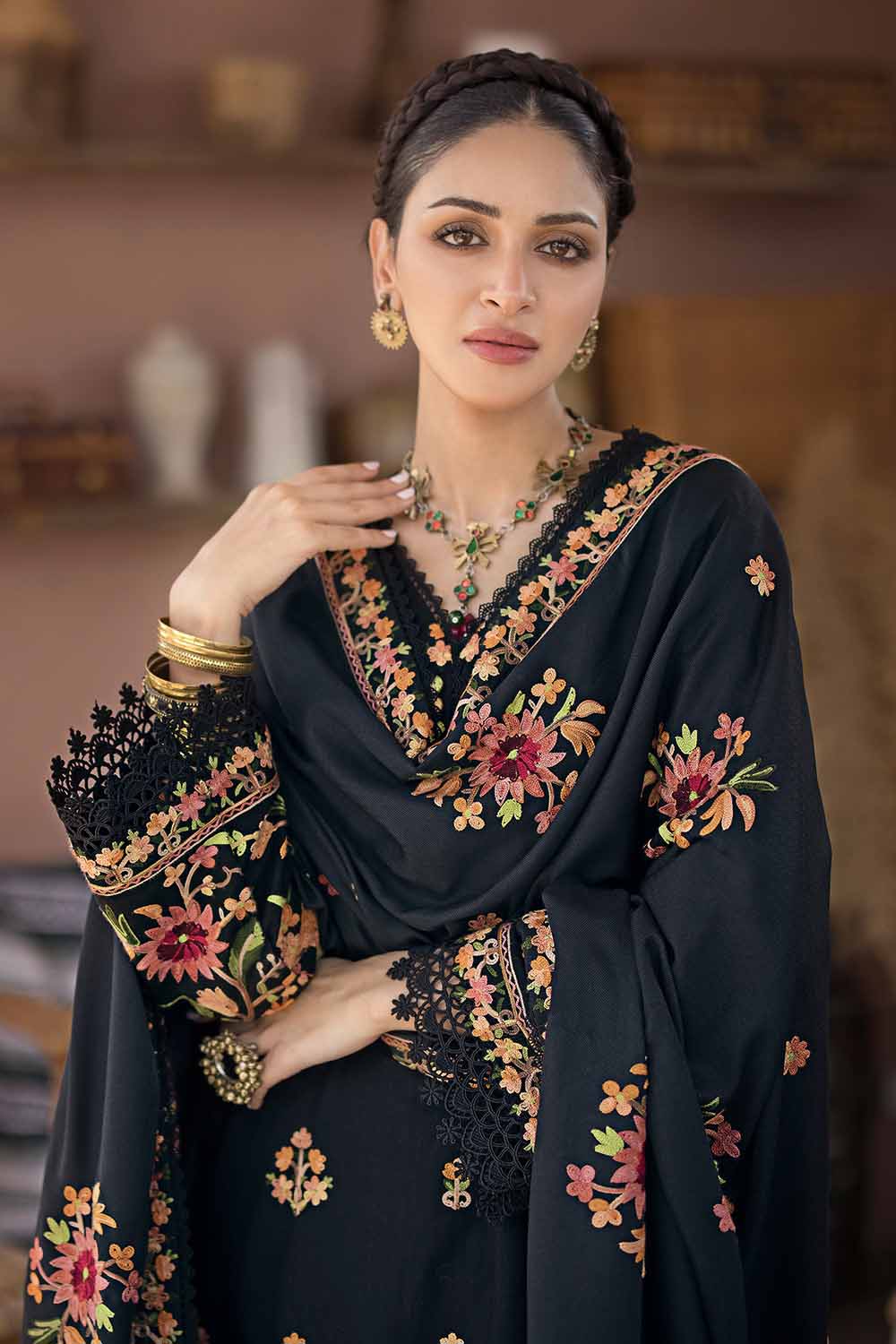 Unstitched Embroidered Pashmina Shawl Salwar Kameez Suit Gul Ahmed AP-32071