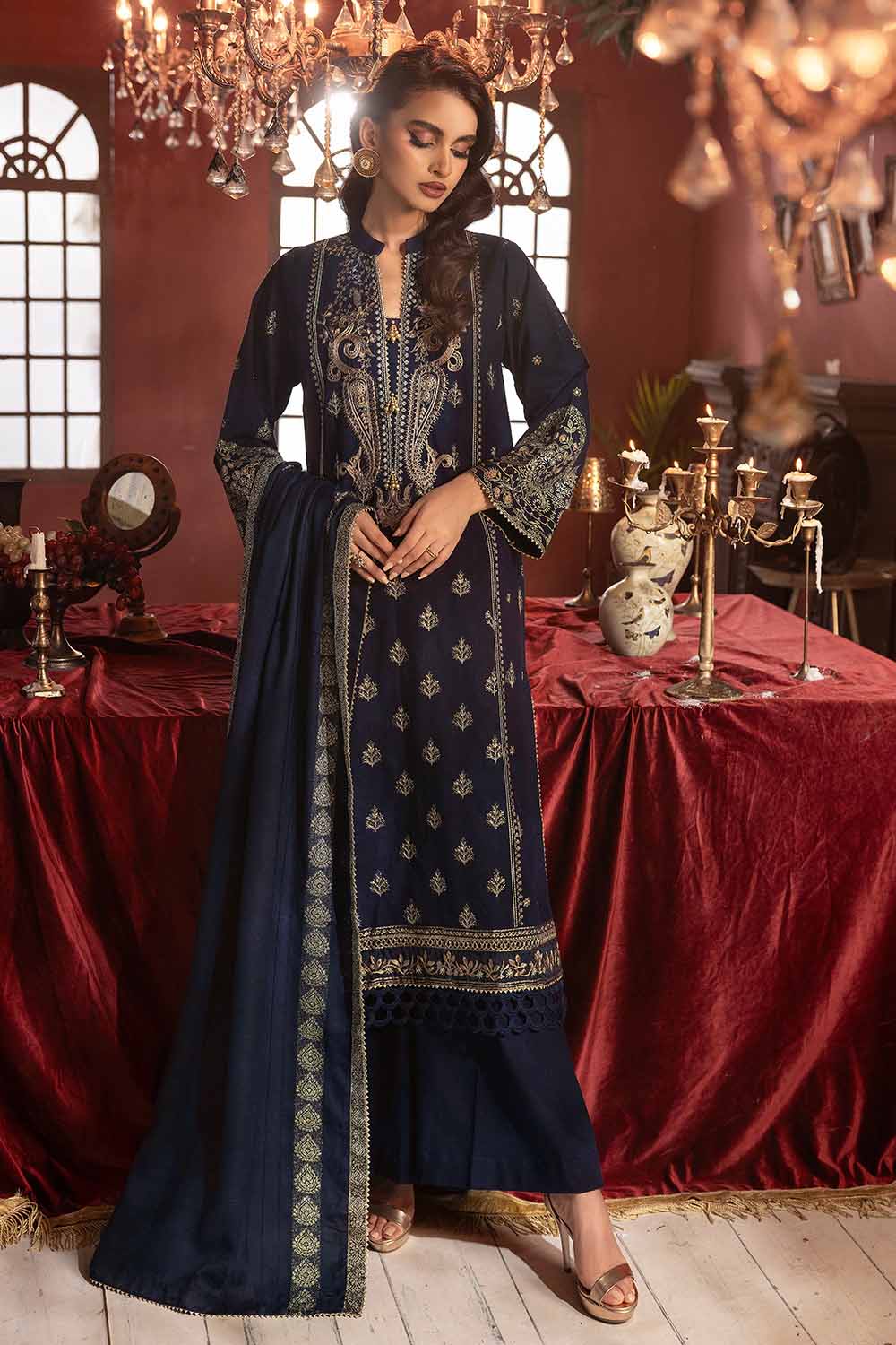 Unstitched Gold Printed Salwar Kameez Suit Gul Ahmed AP-32082