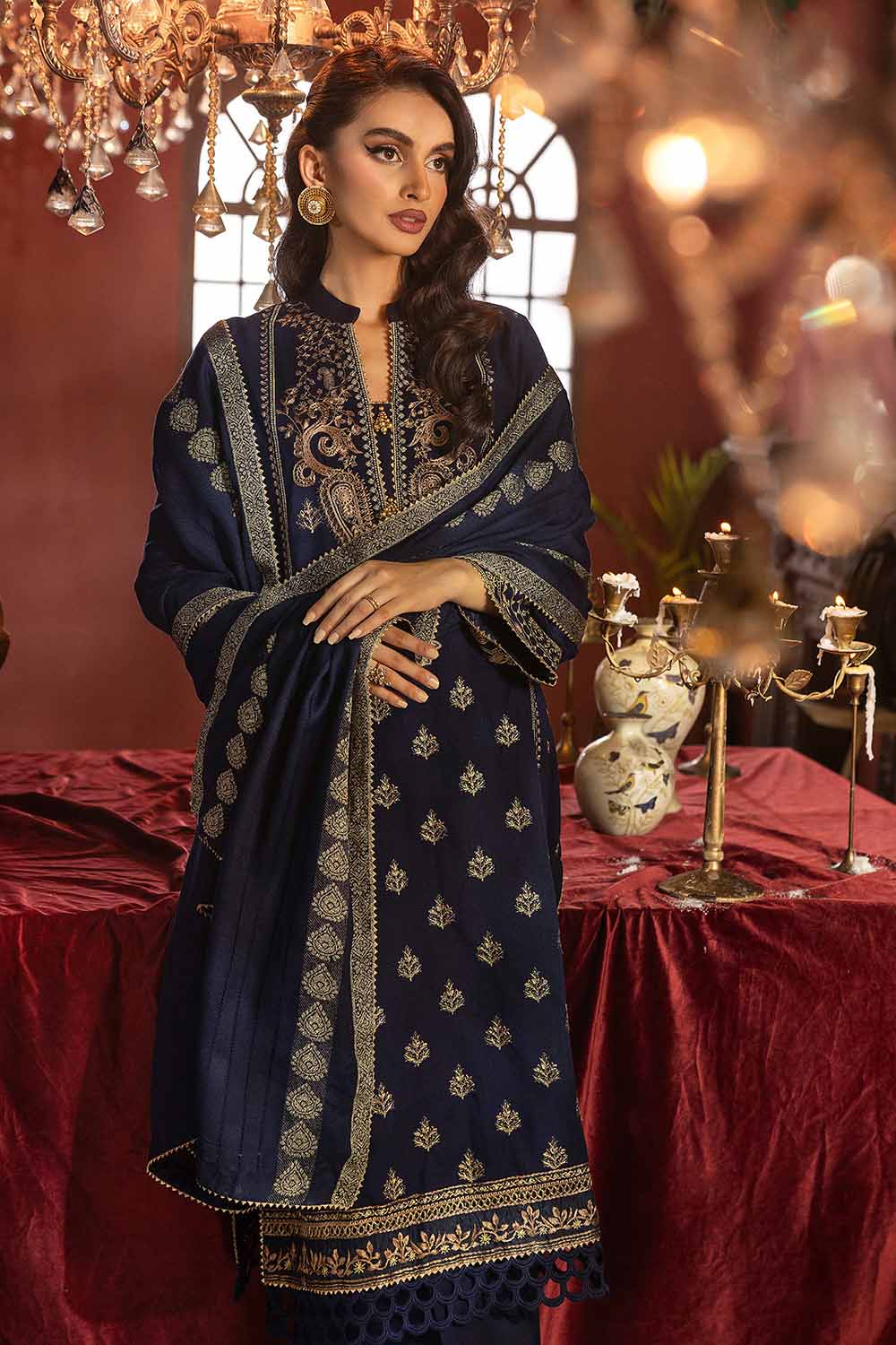 Unstitched Gold Printed Salwar Kameez Suit Gul Ahmed AP-32082