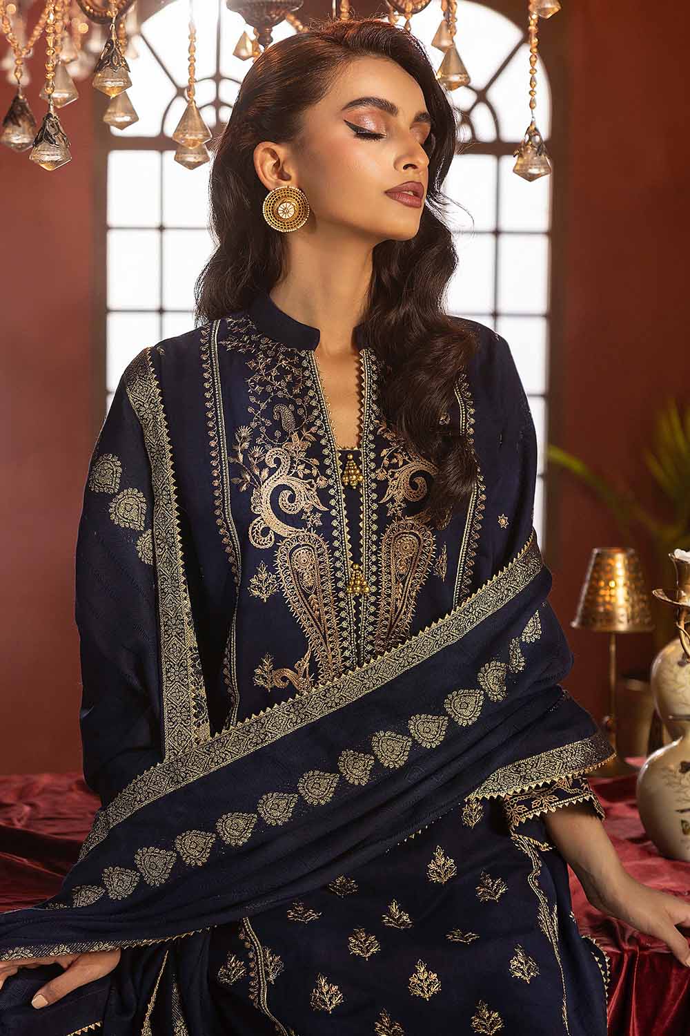 Unstitched Gold Printed Salwar Kameez Suit Gul Ahmed AP-32082