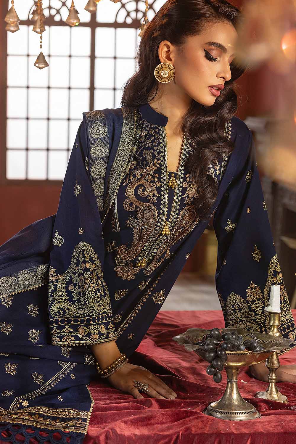 Unstitched Gold Printed Salwar Kameez Suit Gul Ahmed AP-32082