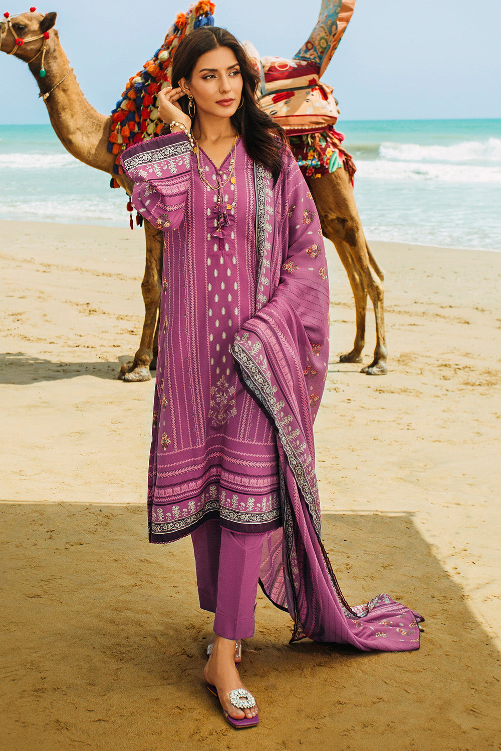 Unstitched Printed Cotton Net Salwar Kameez Suit Gul Ahmed CD-32001 A