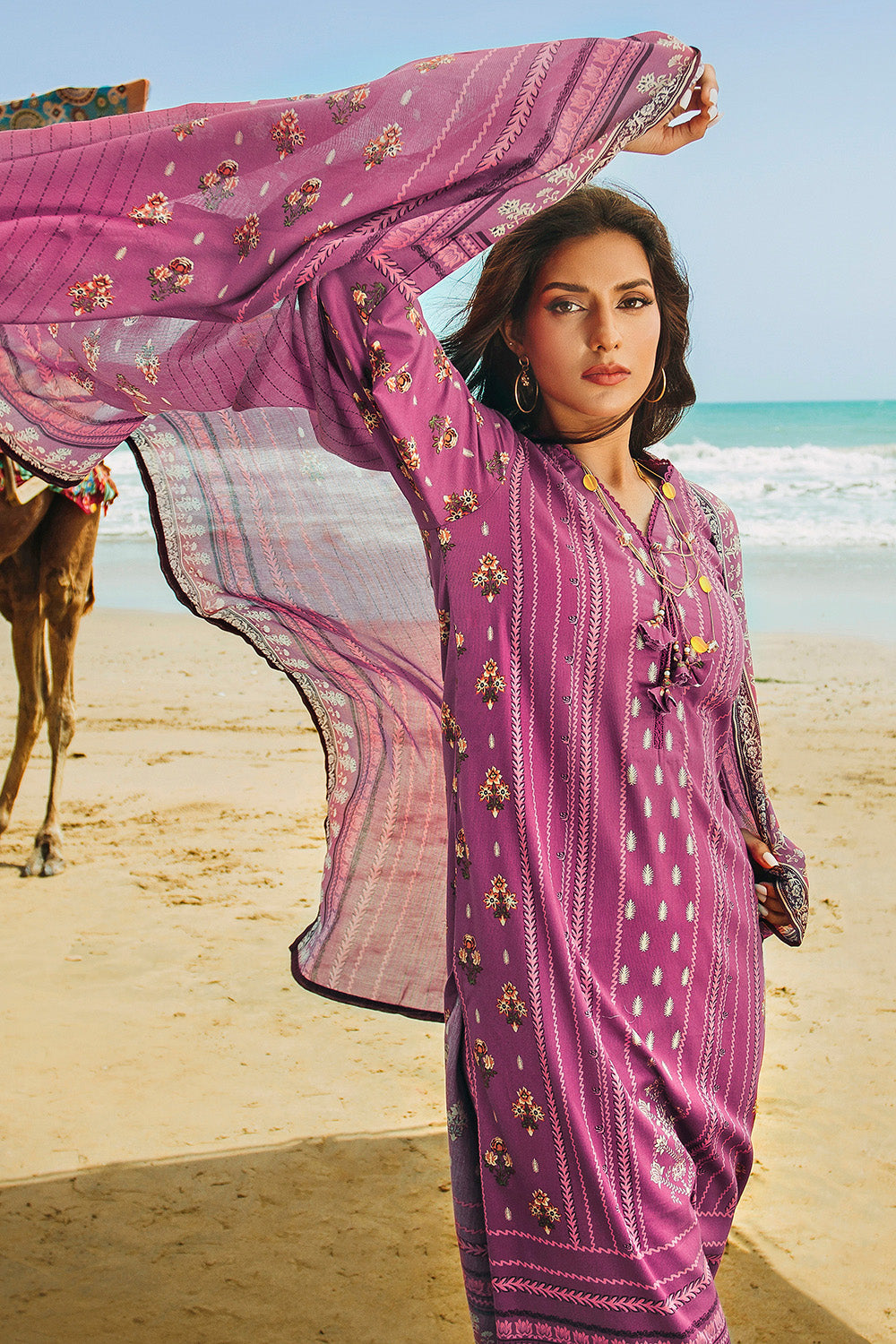 Unstitched Printed Cotton Net Salwar Kameez Suit Gul Ahmed CD-32001 A