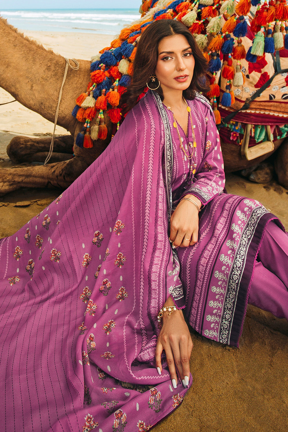Unstitched Printed Cotton Net Salwar Kameez Suit Gul Ahmed CD-32001 A