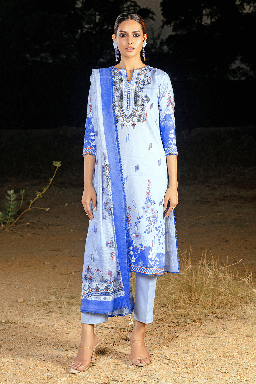 Unstitched Printed Cotton Net Salwar Kameez Suit Gul Ahmed CD-32004 B