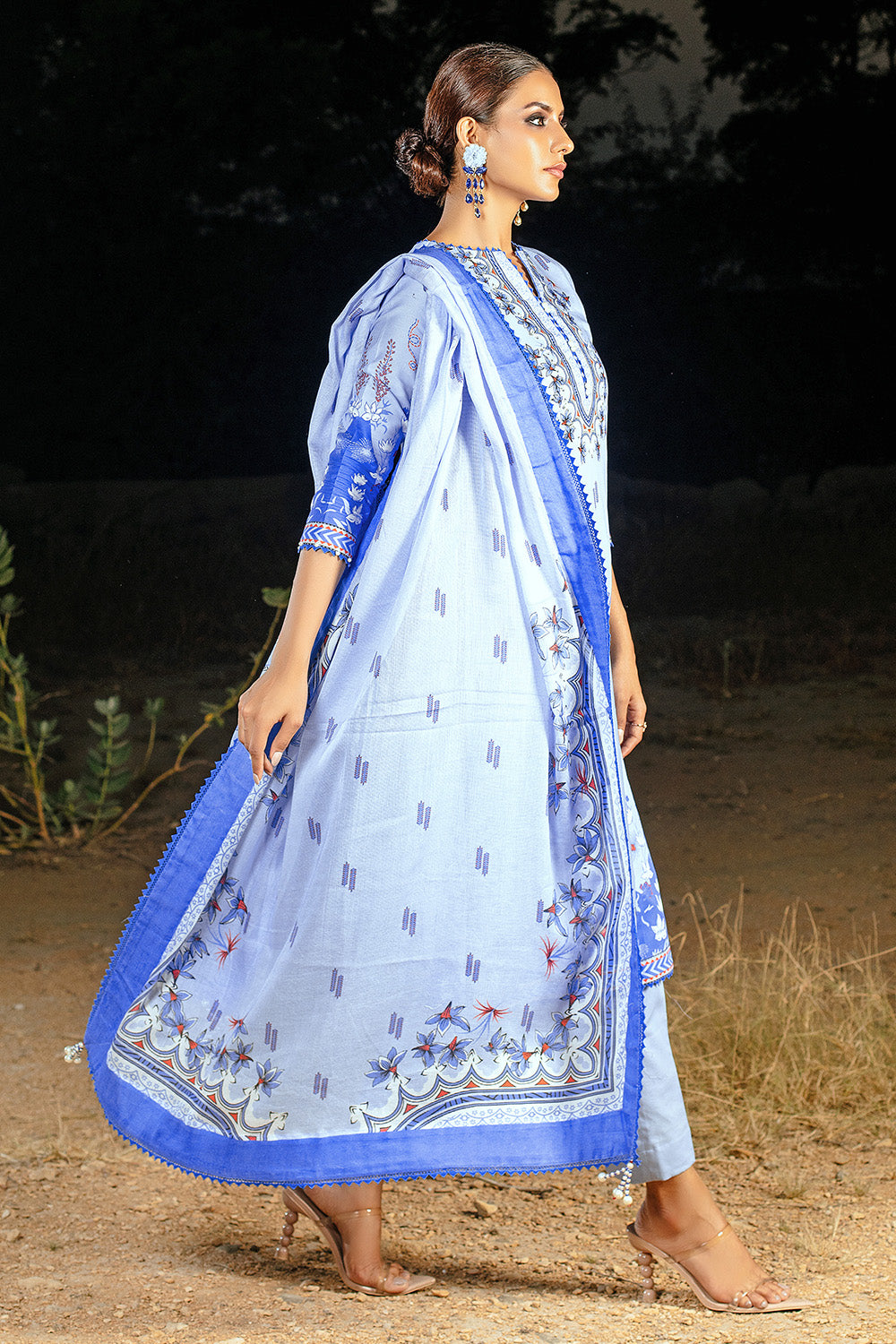 Unstitched Printed Cotton Net Salwar Kameez Suit Gul Ahmed CD-32004 B
