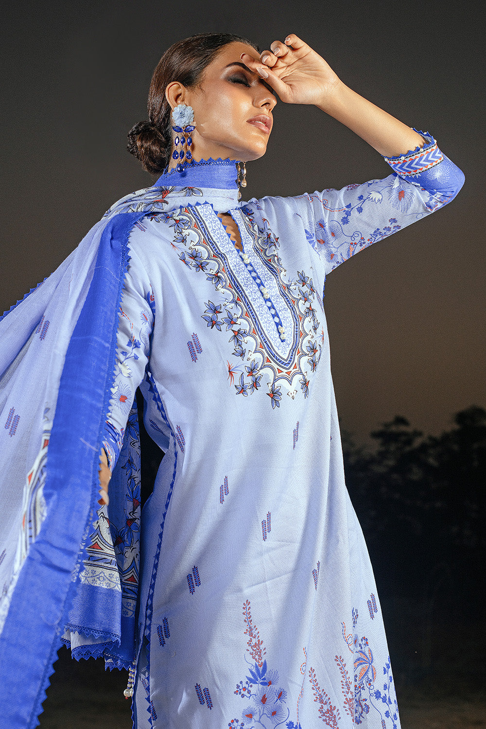 Unstitched Printed Cotton Net Salwar Kameez Suit Gul Ahmed CD-32004 B