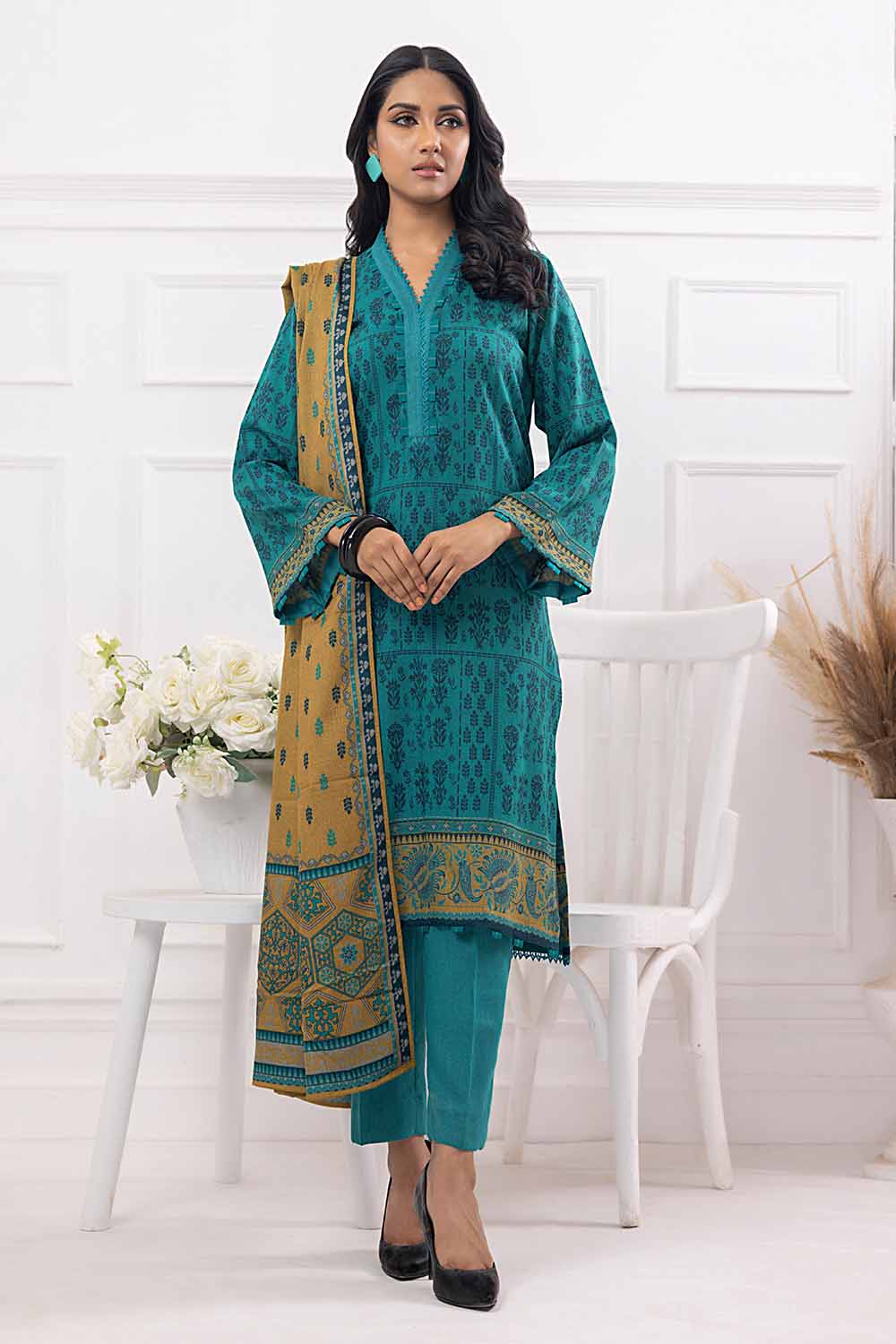 Unstitched Printed Dhanak Salwar Kameez Suit Gul Ahmed WNS-32175 A