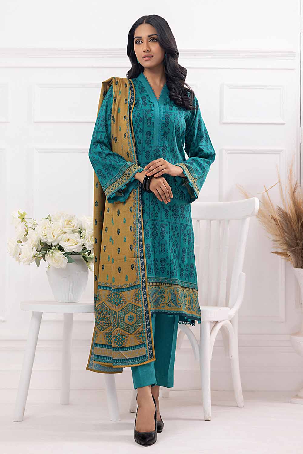 Unstitched Printed Dhanak Salwar Kameez Suit Gul Ahmed WNS-32175 A