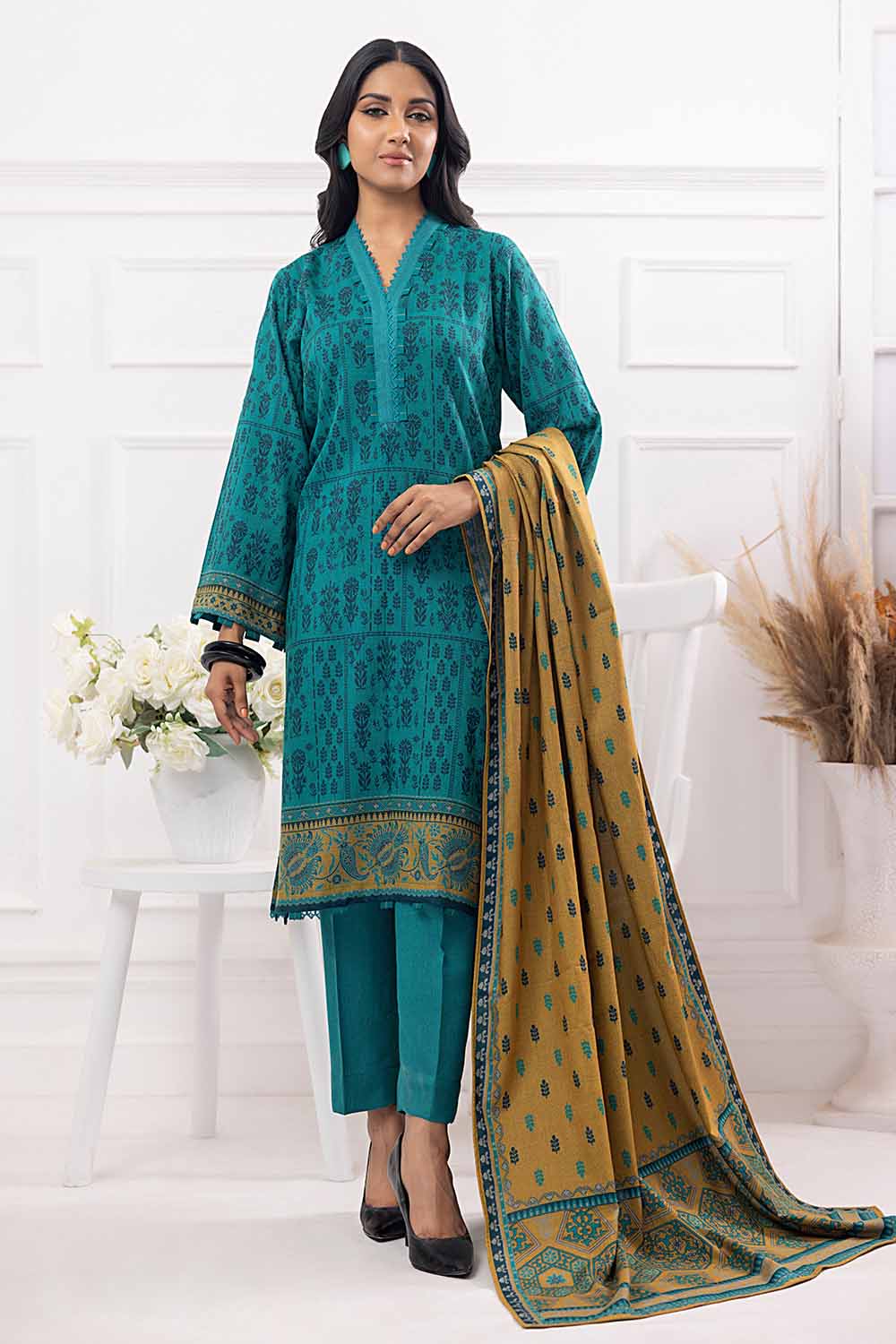 Unstitched Printed Dhanak Salwar Kameez Suit Gul Ahmed WNS-32175 A