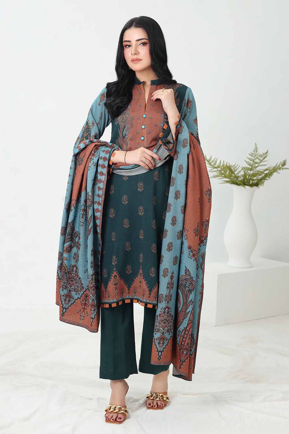 Unstitched Printed Dhanak Salwar Kameez Suit Gul Ahmed WNS-32190 A