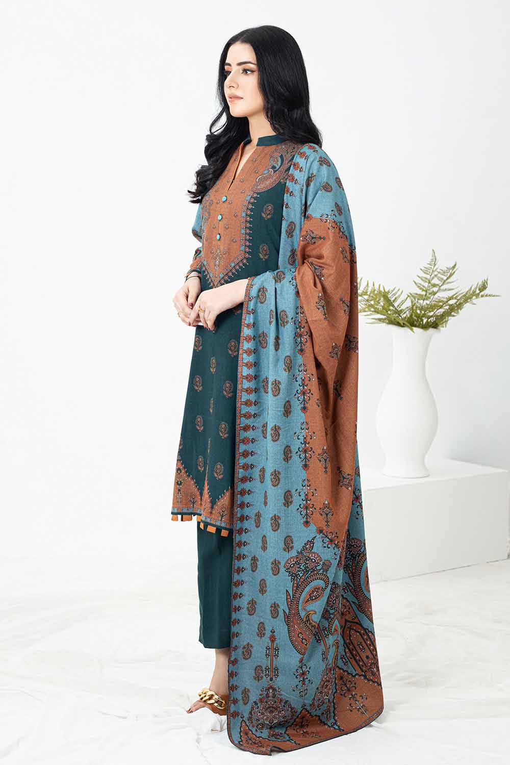 Unstitched Printed Dhanak Salwar Kameez Suit Gul Ahmed WNS-32190 A