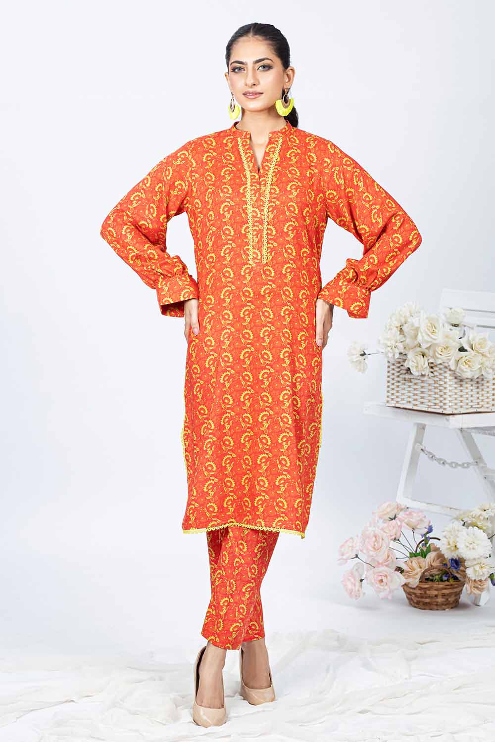 Unstitched Printed Twill Linen Salwar Kameez Suit Gul Ahmed WNST-32089
