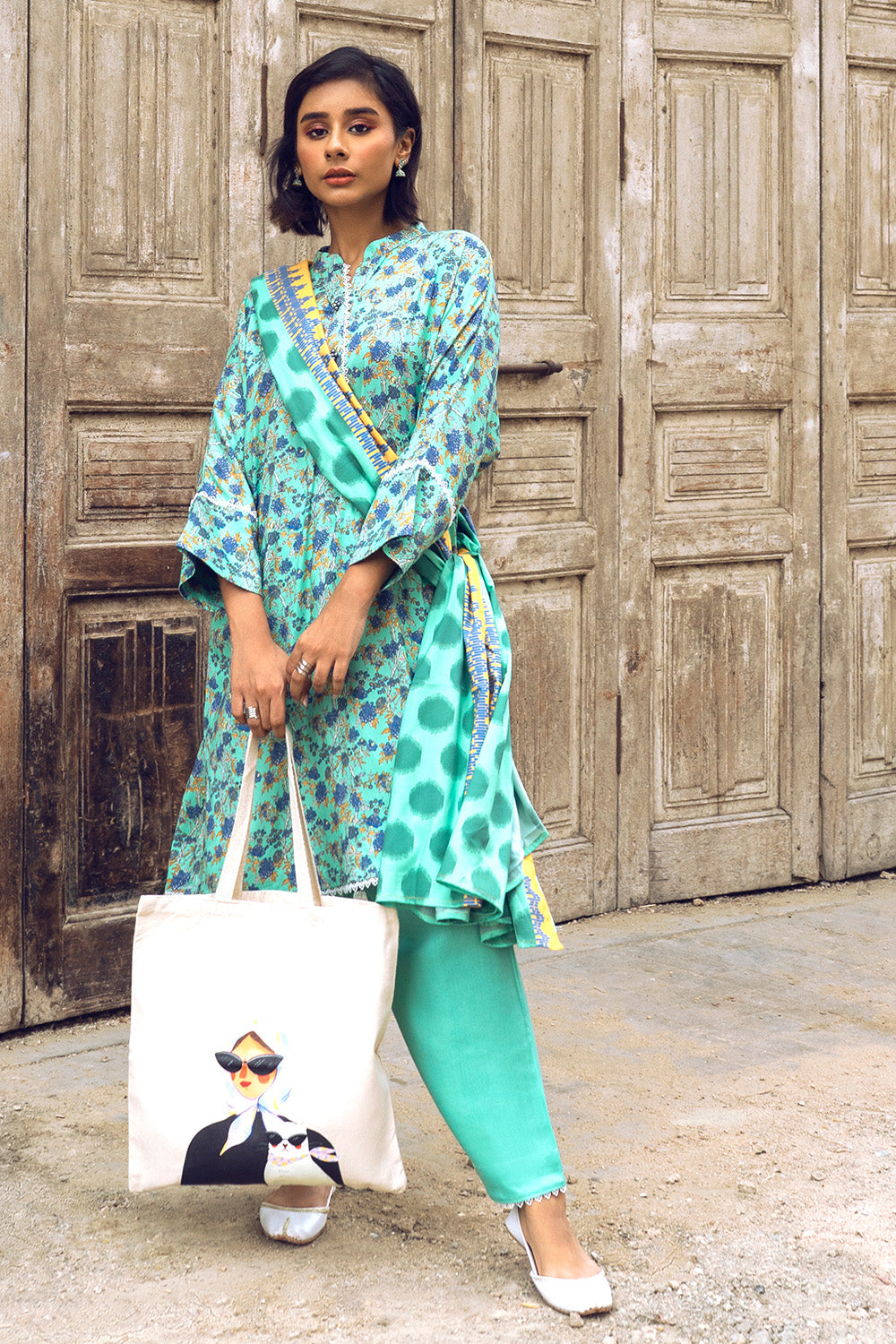 Unstitched Printed Dobby Linen Salwar Kameez Suit Gul Ahmed LT-32022 B