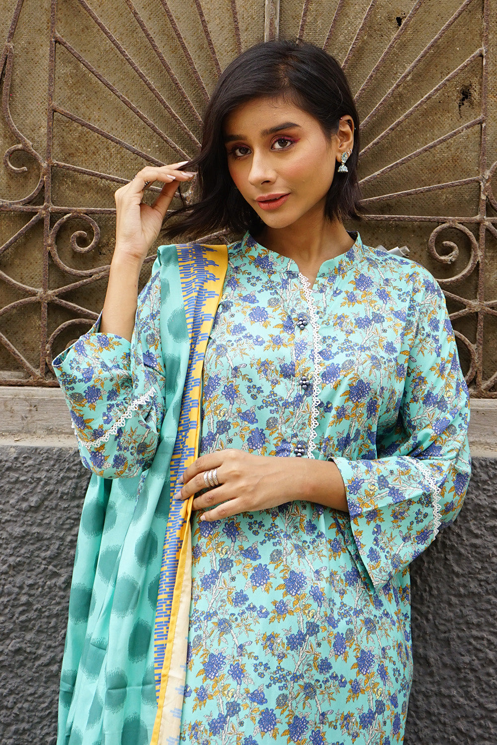 Unstitched Printed Dobby Linen Salwar Kameez Suit Gul Ahmed LT-32022 B