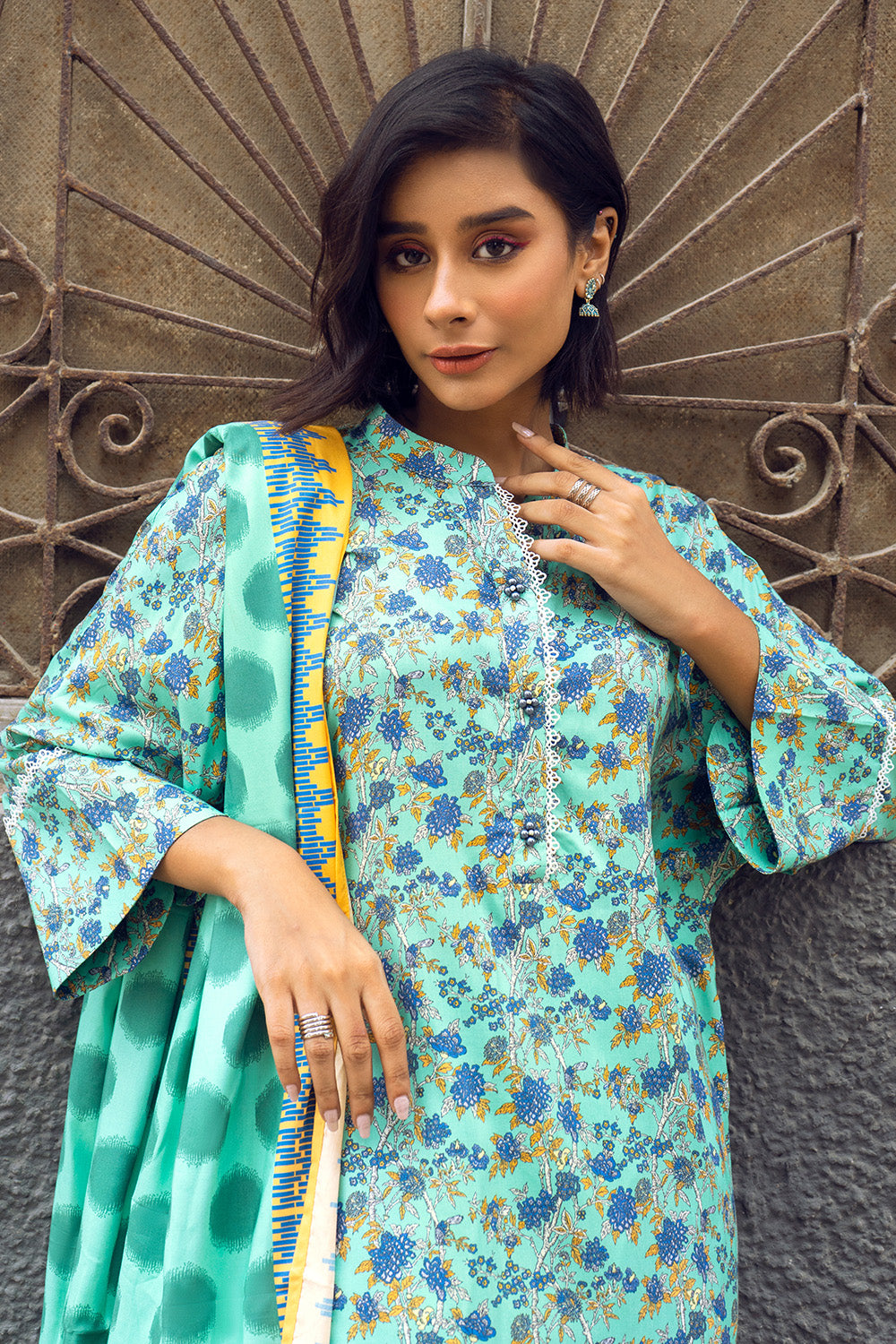 Unstitched Printed Dobby Linen Salwar Kameez Suit Gul Ahmed LT-32022 B