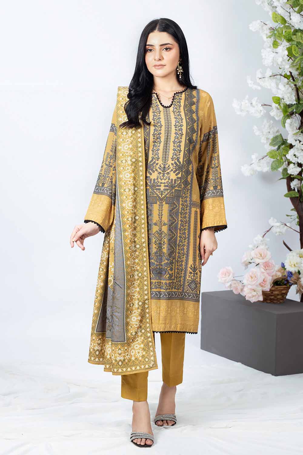 Unstitched Printed Karandi Salwar Kameez Suit Gul Ahmed WNS-32177