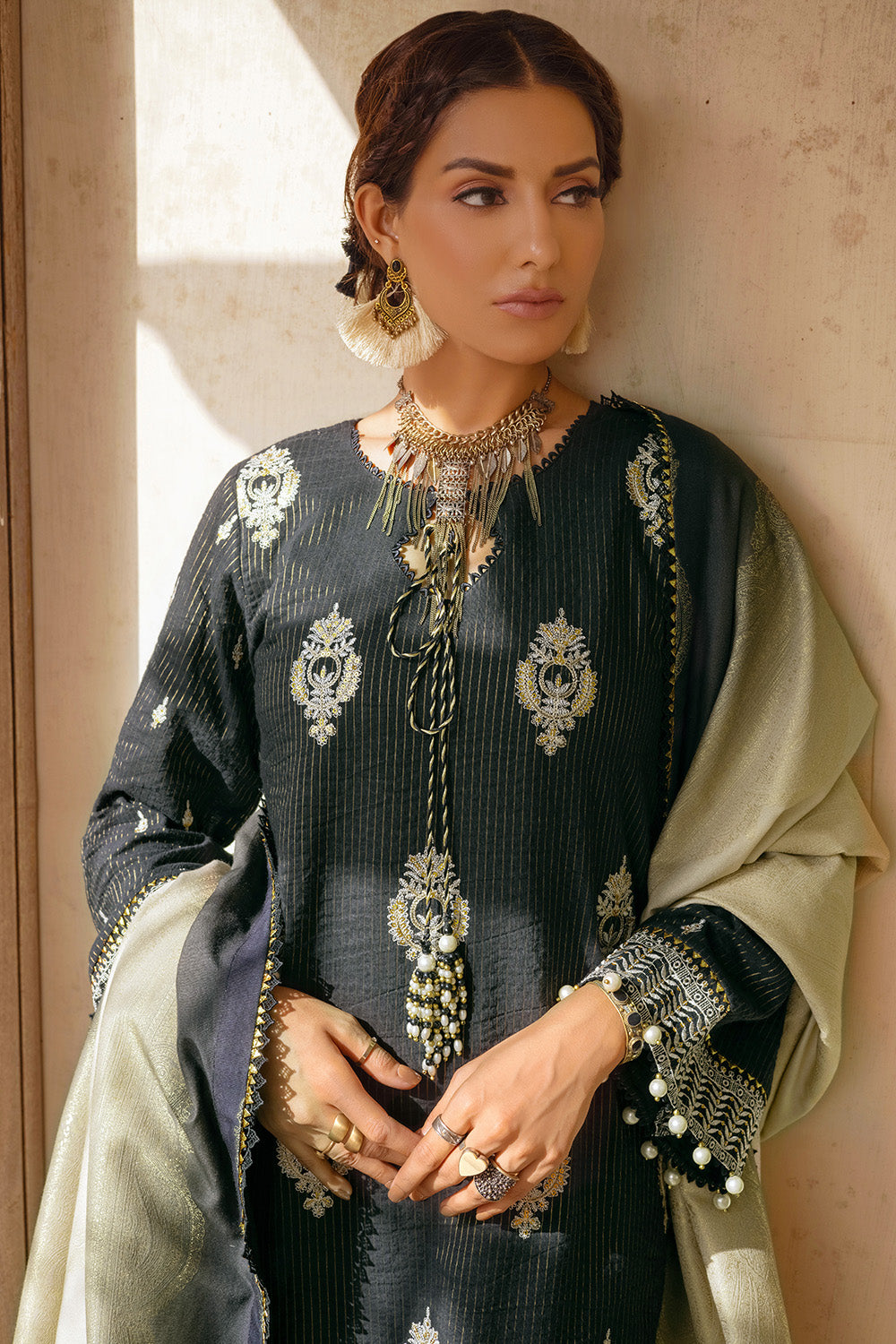 Unstitched Printed Khaddar Jacquard Salwar Kameez Suit Gul Ahmed MJ-32077