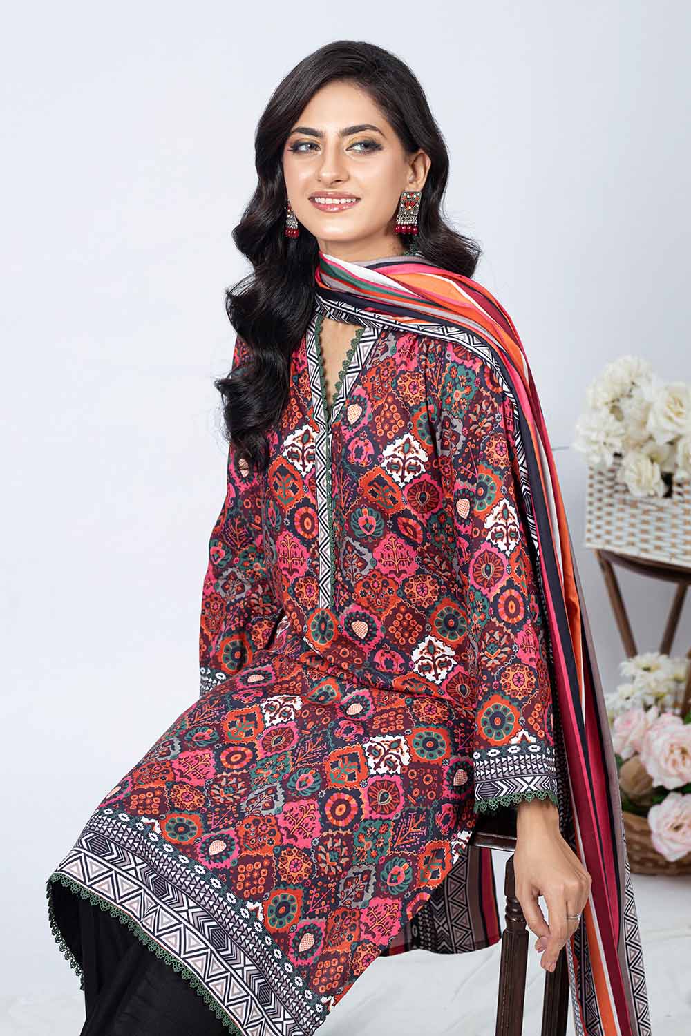 Unstitched Printed Linen Salwar Kameez Suit Gul Ahmed WNS-32217 A