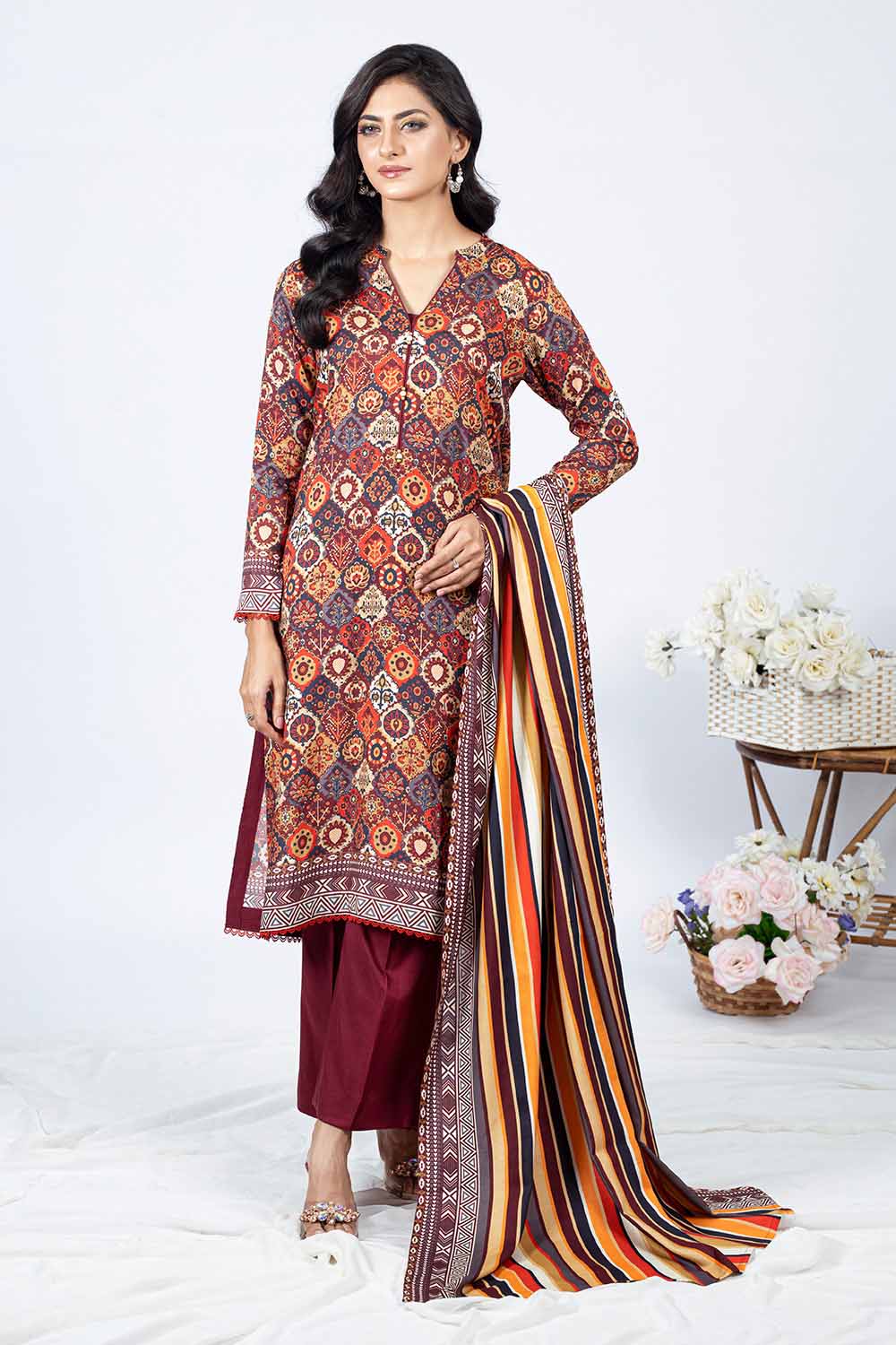 Unstitched Printed Linen Salwar Kameez Suit Gul Ahmed WNS-32217 B