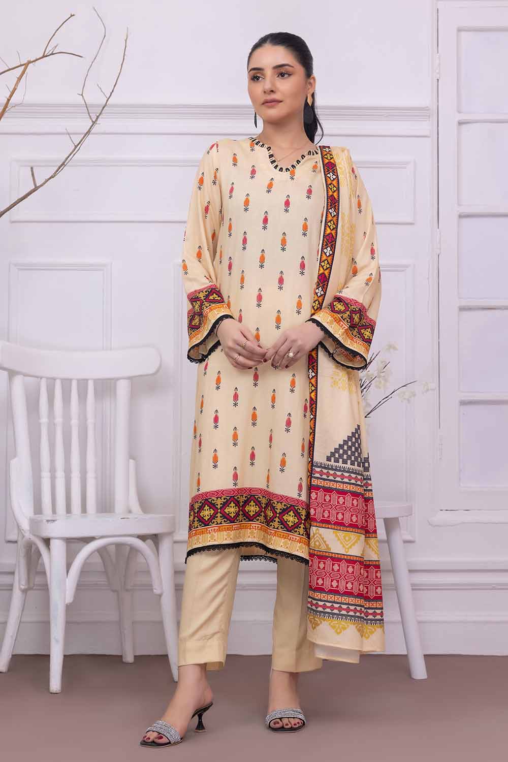 Unstitched Printed Linen Salwar Kameez Suit Gul Ahmed WNS-32228 A
