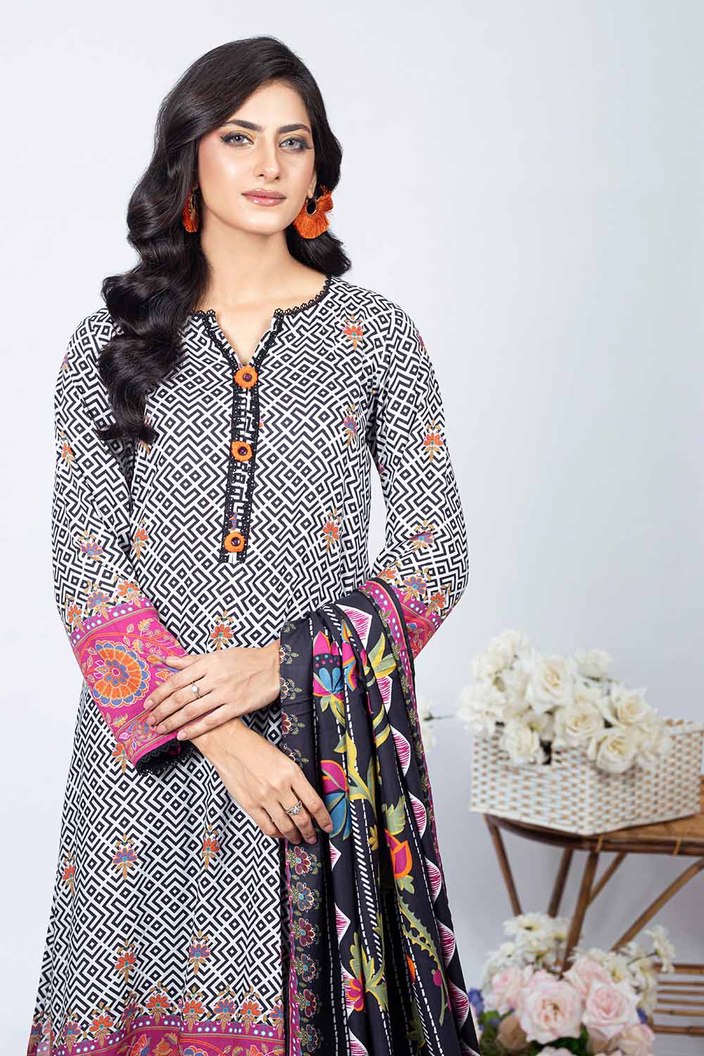 Unstitched Printed Linen Salwar Kameez Suit Gul Ahmed WNS-32229 A