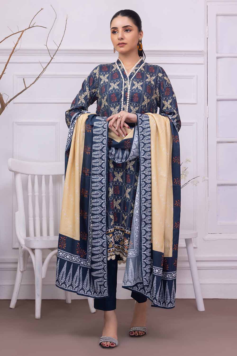 Unstitched Printed Linen Salwar Kameez Suit Gul Ahmed WNS-32231 B