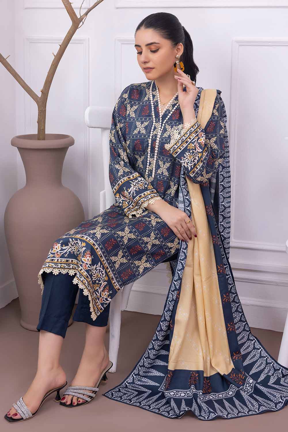 Unstitched Printed Linen Salwar Kameez Suit Gul Ahmed WNS-32231 B