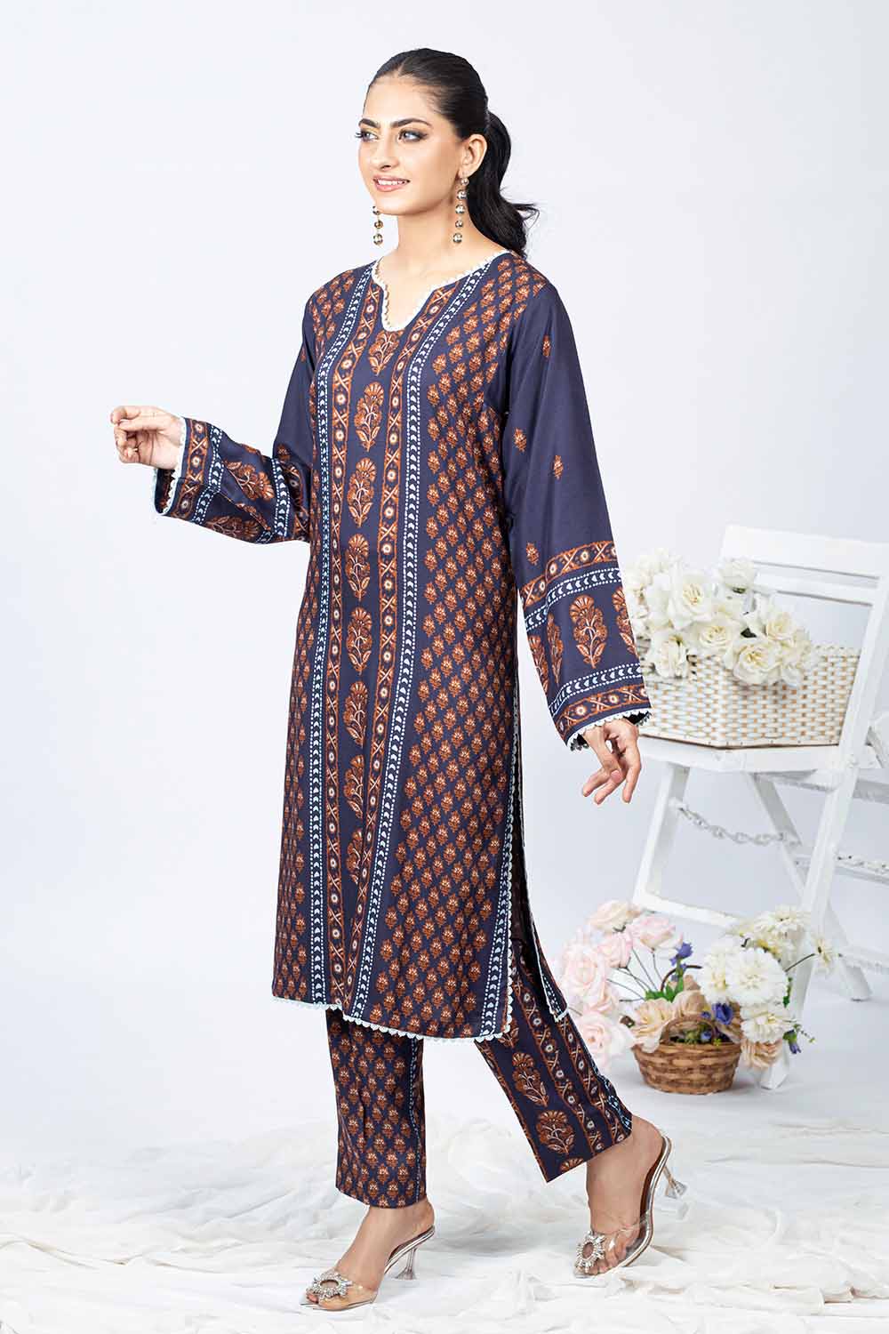 Unstitched Printed Twill Linen Salwar Kameez Suit Gul Ahmed WNSS-32011