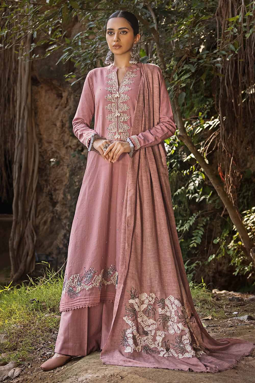 Unstitched Sequins Embroidered Pashmina Salwar Kameez Suit Gul Ahmed AP-32092