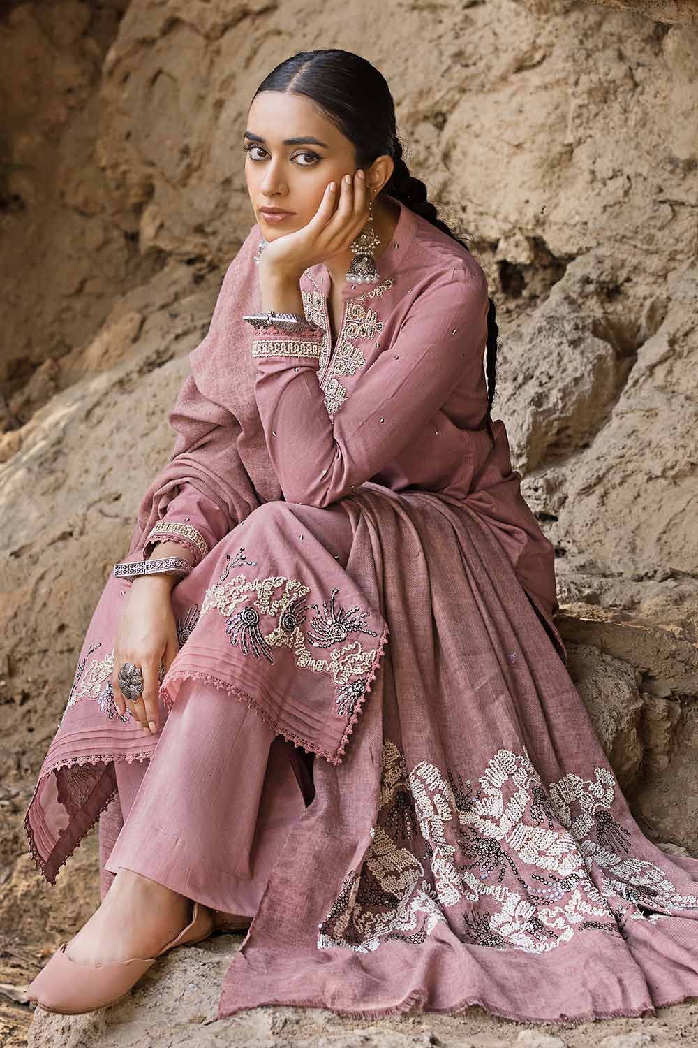 Unstitched Sequins Embroidered Pashmina Salwar Kameez Suit Gul Ahmed AP-32092