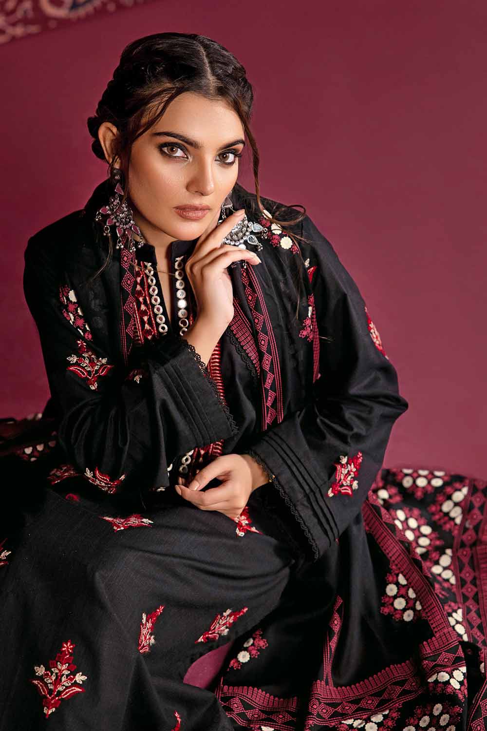 Unstitched Silver & Lacquer Printed Salwar Kameez Suit Gul Ahmed CN-32030