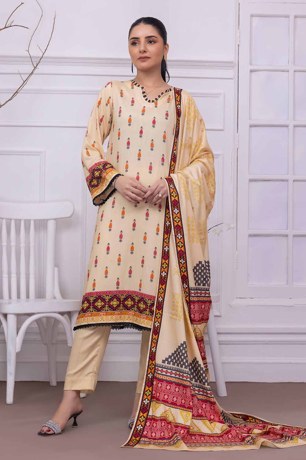 Unstitched Printed Linen Salwar Kameez Suit Gul Ahmed WNS-32228 A
