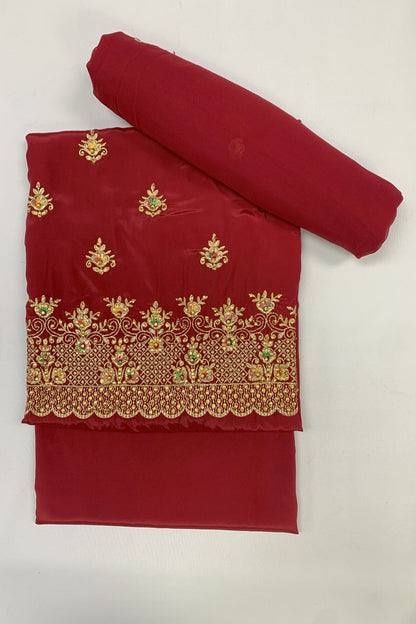 9496 Unstitched Ladies Gold Embroidered Crepe 3pc Suit