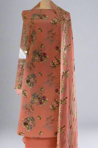 D10 Unstitched Ladies Printed Koshibo Crepe 3pc Suit
