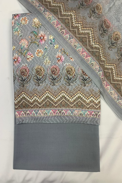 114 Floral Printed Cotton 3pc Unstitched Suit