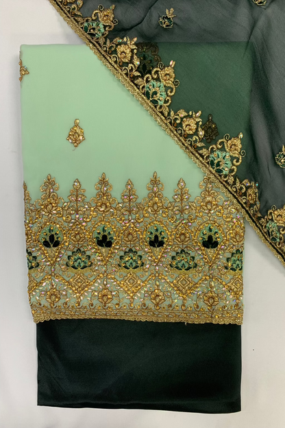 9045 Floral Gold Embroidery Chiffon 4pc Unstitched Suit