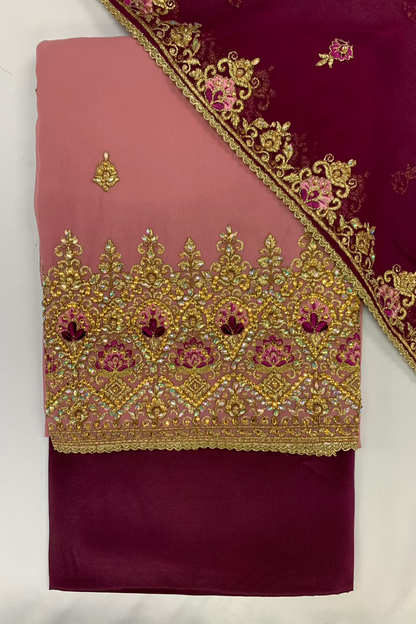 9045 Floral Gold Embroidery Chiffon 4pc Unstitched Suit