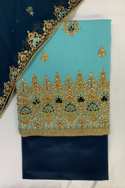 9045 Floral Gold Embroidery Chiffon 4pc Unstitched Suit