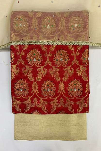 D24 Ladies Banarsi Jacquard Printed 3pc Unstitched Suit